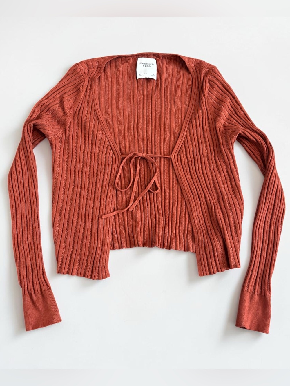 Abercrombie & Fitch Ribbed Tie Front Cardigan Sweater Rust Orange Women's Medium